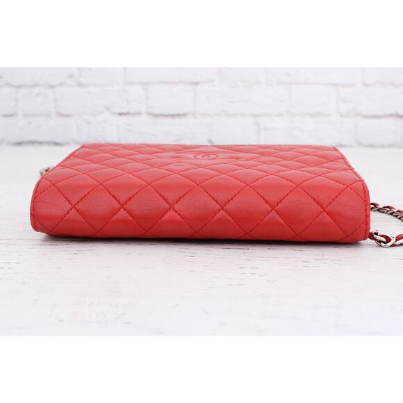 Chanel CC Full Flap Wallet on Chain Red Lambskin Leather Shoulder Handbag A4714 - Picture 9 of 12